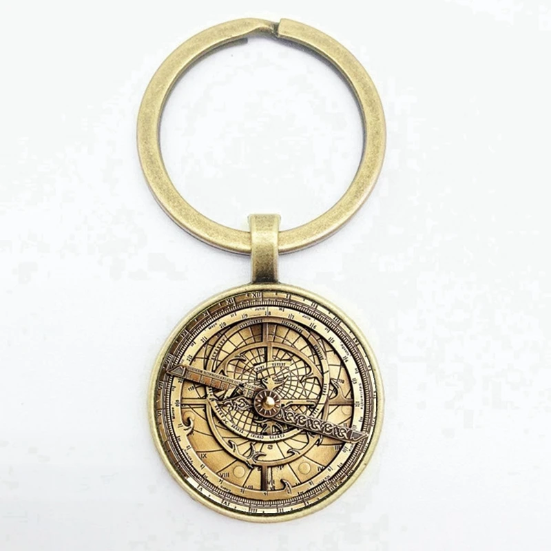 Steampunk Keychain Retro Mechanical Clock Pattern Convex Round Glass Pendant High Quality Keychain Boys and Girls Jewelry Gifts