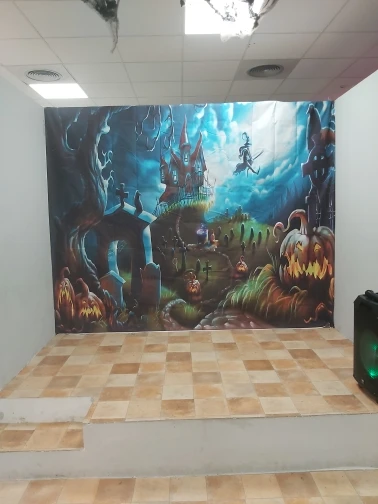 Capisco zdjęcie tło Halloween zamek fotografia tło noc czarownica wrony dynia księżyc cmentarz Cartoon Photostudio rekwizyty