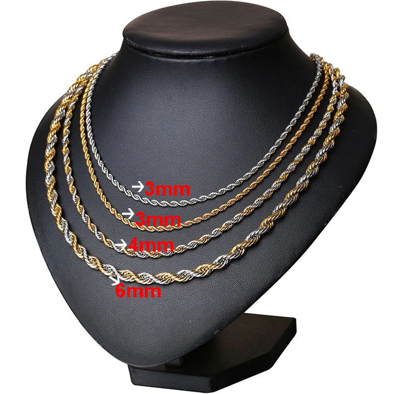 316L Stainless Steel Twist Rope Chains Men Women Necklace No Fade Free Allergic 20inch To 24inch