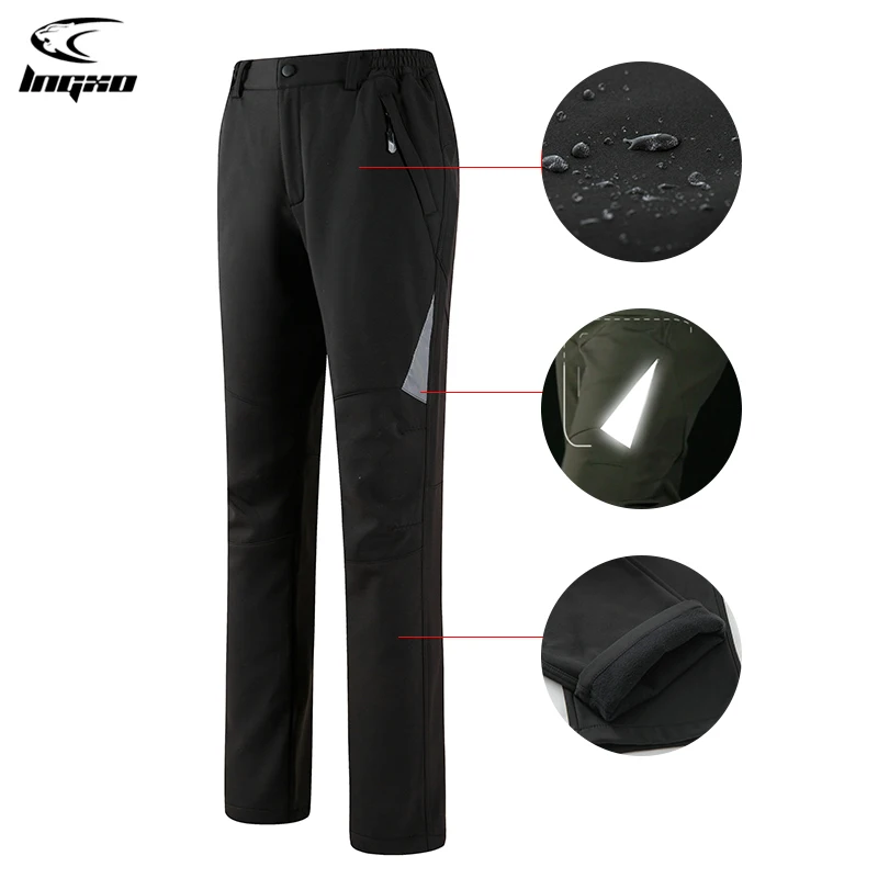 

LNGXO Waterproof Fleece Pants Women Camping Hiking Climbing Trekking Ski Winter Warm Pants Outdoor Softshell Reflective Trousers