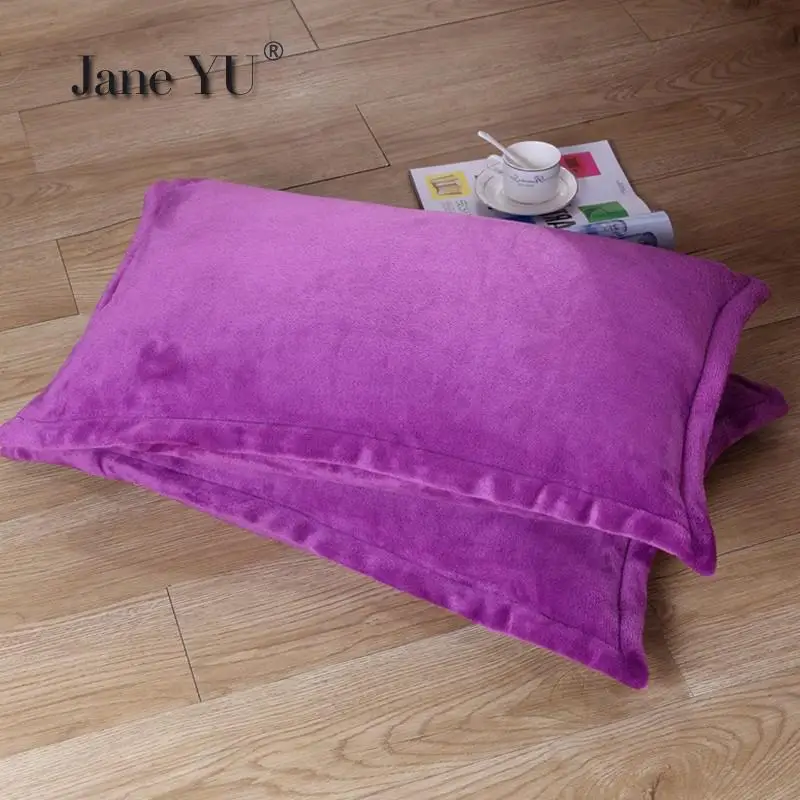 

JaneYU Soft Warm Pillowcase coral Fleece Flannel 2pc Solid Printed no core Pillow sham For winter 13 Colors