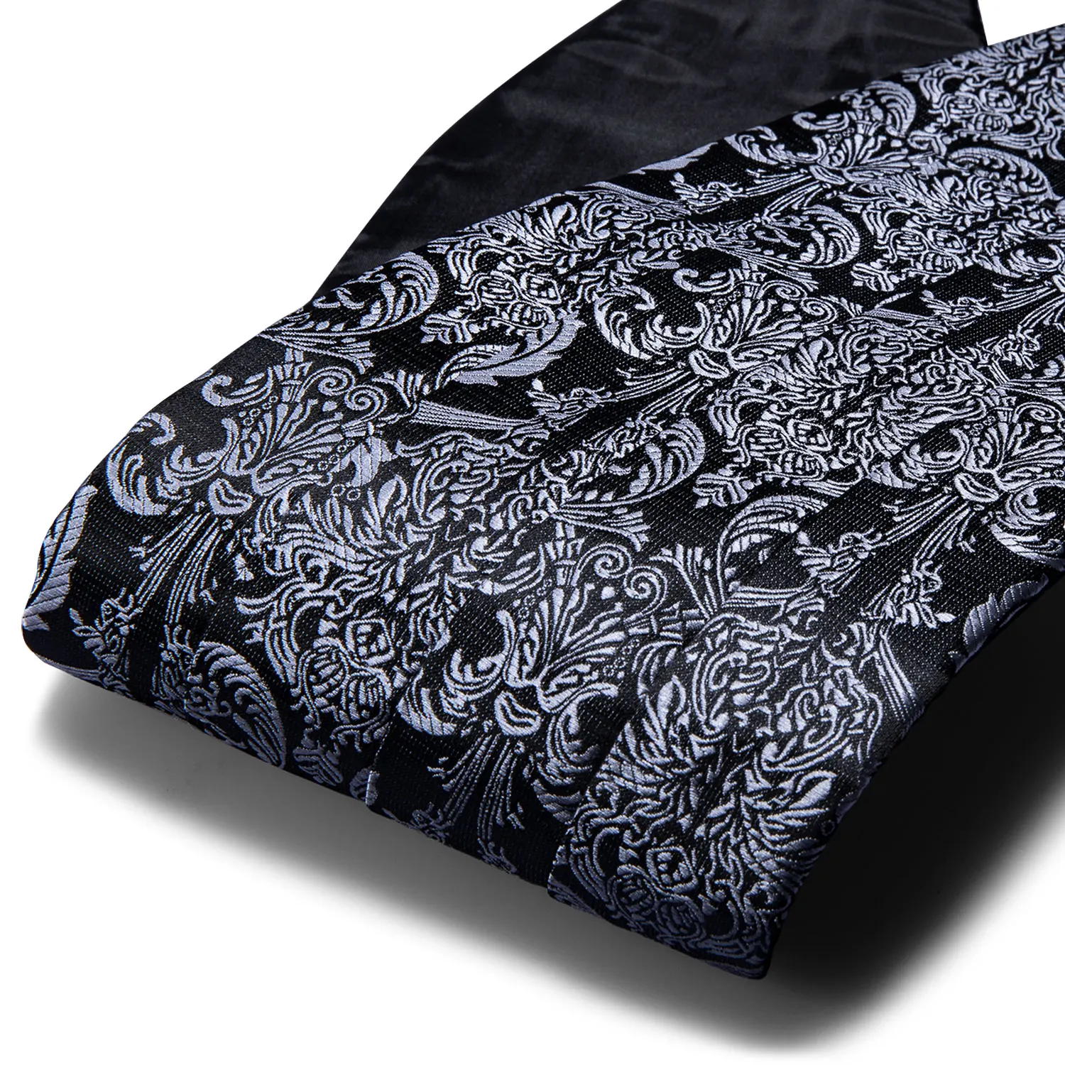 Black Paisley Men Cummerbund Silk Floral Bow Tie Set Pocket Square Cufflink Formal Tuxedo Suit Accessories Barry.Wang B-100