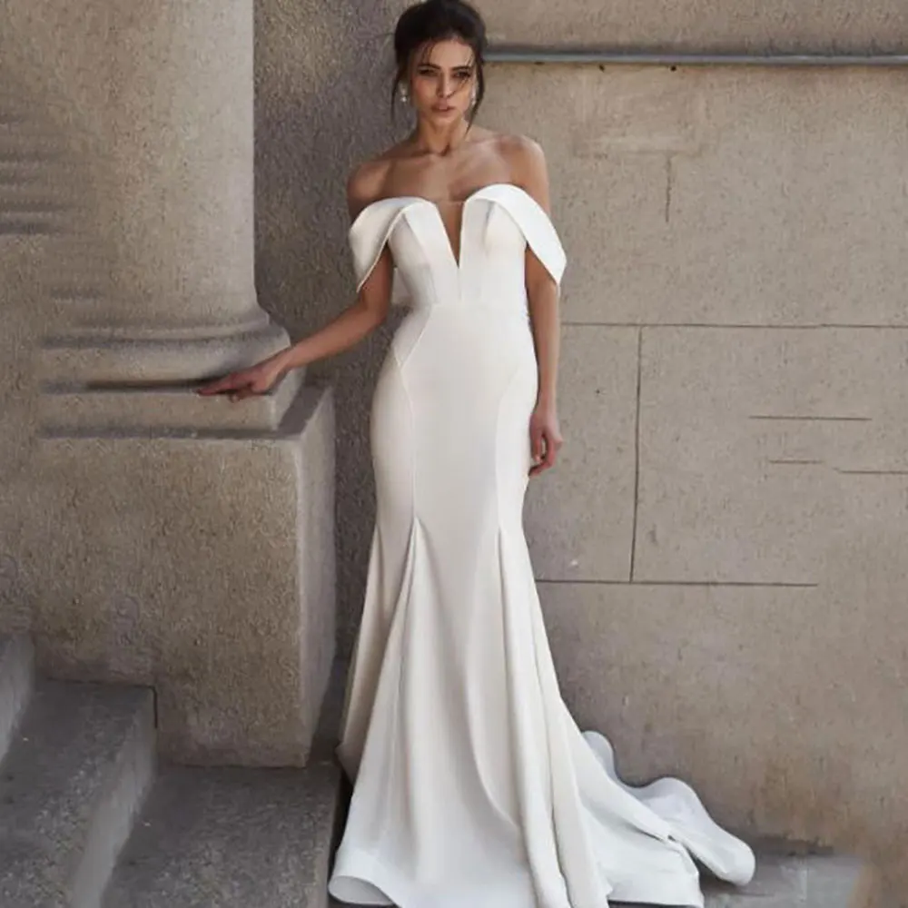 Eleganckie suknie ślubne syrenka satynowe suknie ślubne Sexy Backless Vestido De Novia Off The Shoulder County suknie ślubne Customiz