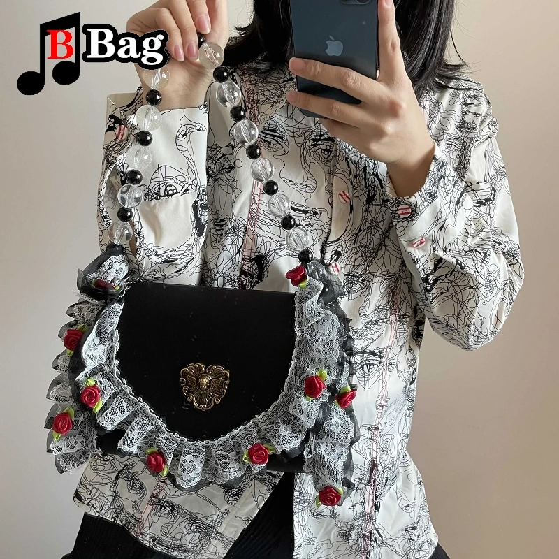 Womens shoulder bag girl Retro bag Lolita Golden Angel Handbag messenger bag female Rose lace popular underarm bag cosplay