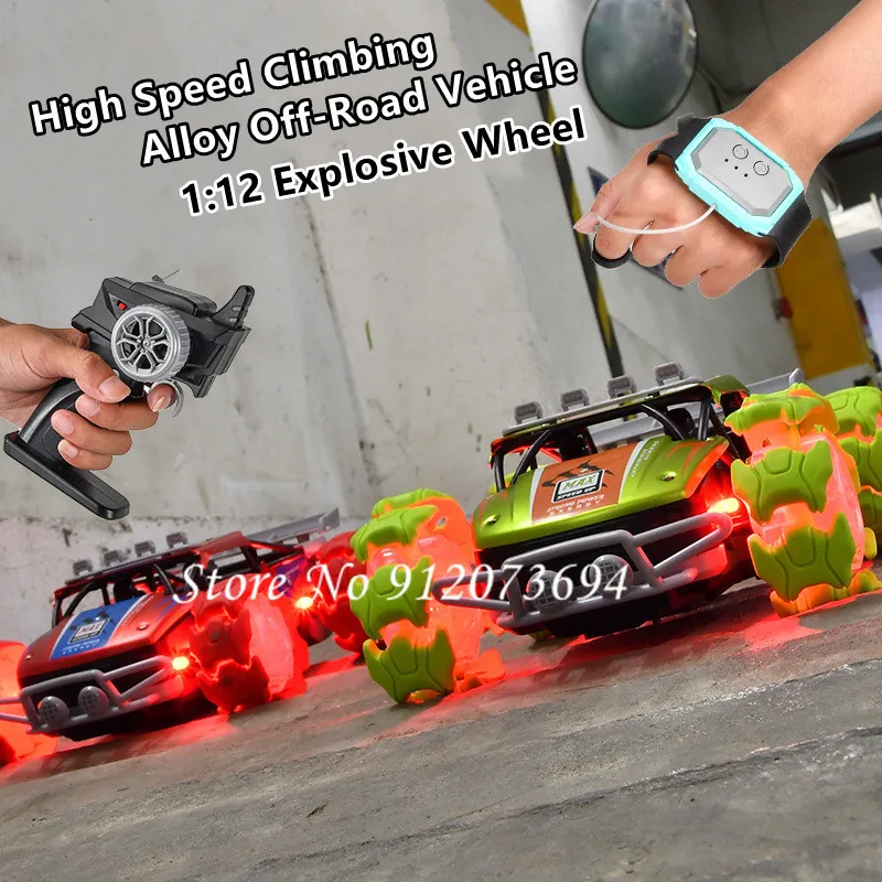 1:12 Explosive Wheel Alloy High-Speed Off-Road Remote Control Car 45Mins Gesture Sensing Auto Demo Colorful Lights RC Truck Toys