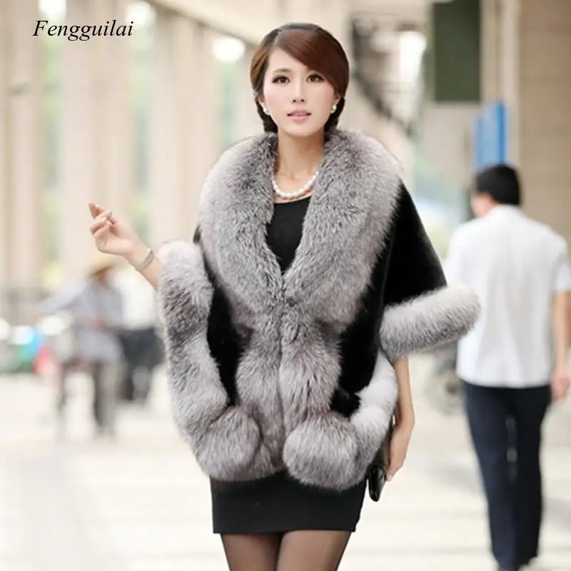 165*55 Cm  Women Fur Shoulder Wrap Burgundy Bridal Shawls Cape White Black Faux Fur Wedding Coat