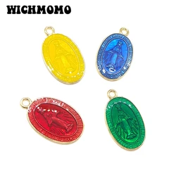 New 6pcs 27*16MM Zinc Alloy Candy Colors Drop Oil Oval Religious Figure Charms Pendant DIY Jewelry Necklace Earring Accessories