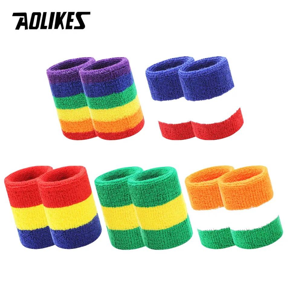 AOLIKES kolorowa bawełniana opaska sportowa unisex opaska na nadgarstek ochraniacz na nadgarstek bieganie Badminton koszykówka orteza tkanina opaska przeciwpotna