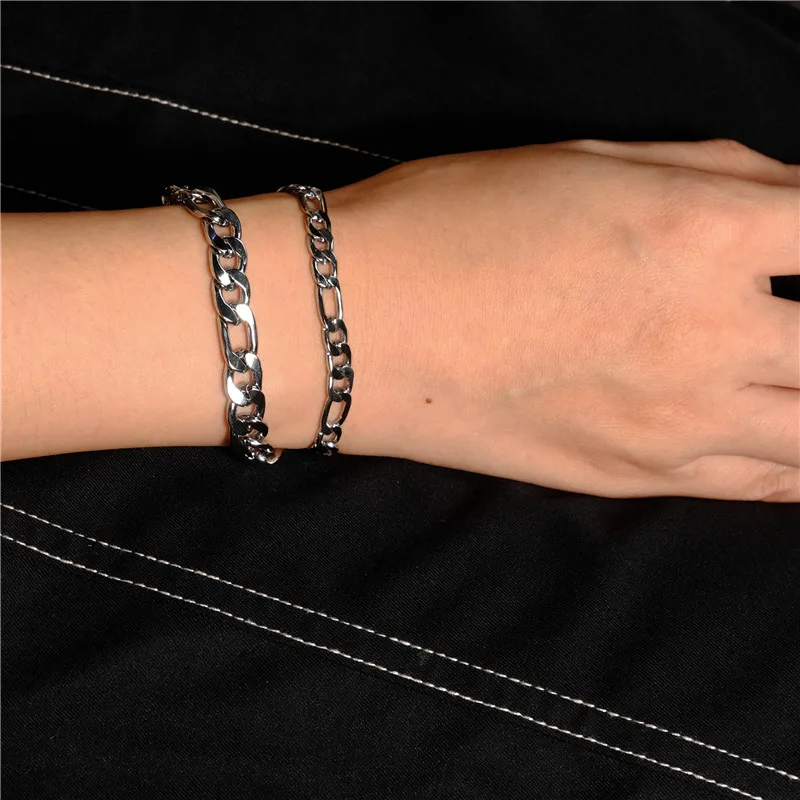 Men\'s Black Cross Silver Color Stainless Steel Rubber Bracelet Cuff Bangle Chain Wristband Jewelry 8.5\