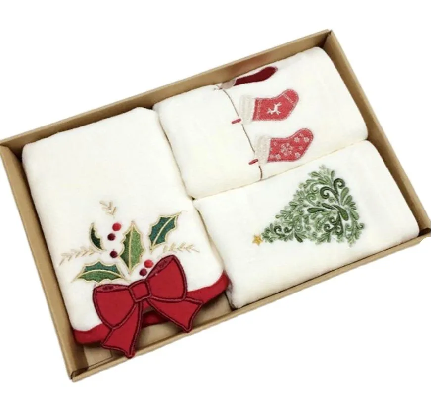 1/set,Christmas Tree Bathroom Towel,Embroidered Guest Hand Towels Cleaning Towel Water Absorption Washcloth for Xmas,38x60cm