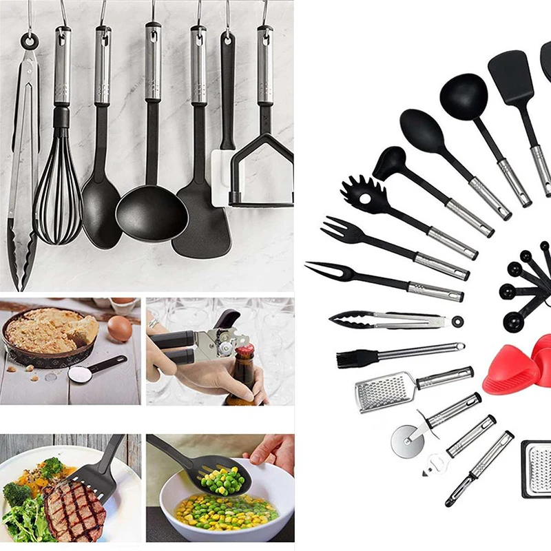 ATUCOHO Cooking Utensils Complete Tools  Spoon Utensils Cookware Stainless Steel Nylon Non-Stick Spatula Set Kitchen Supplies