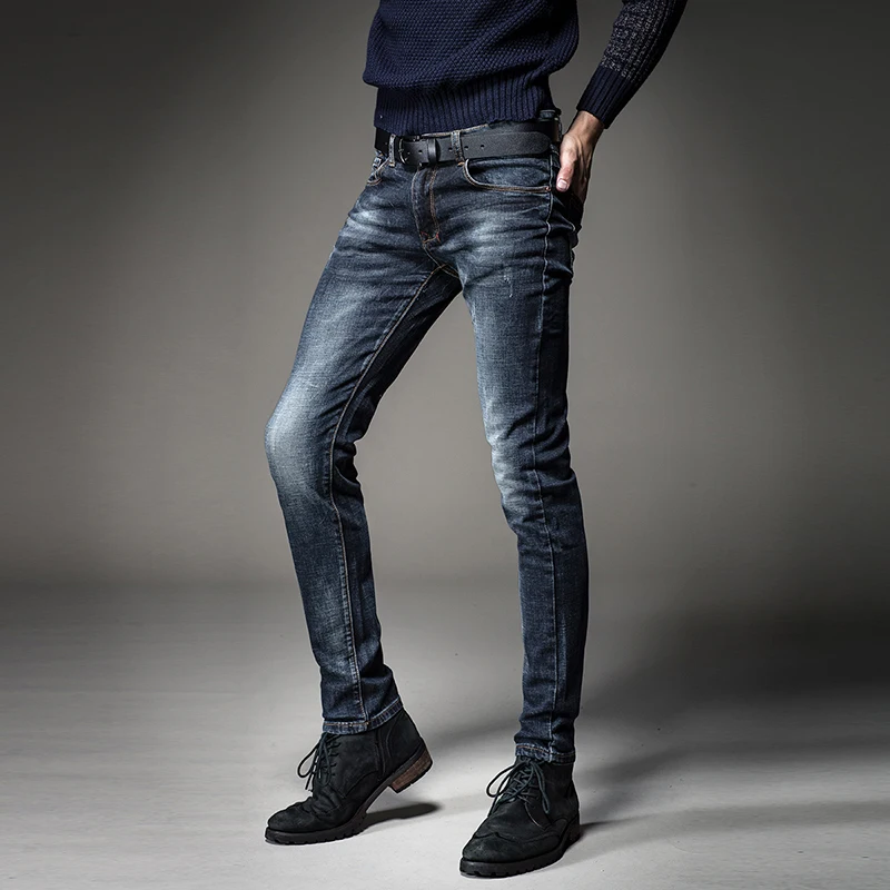 Blue Jeans Men Fashion Classic Slim Fit Pencil Pants Streetwear Stretch Denim Trousers