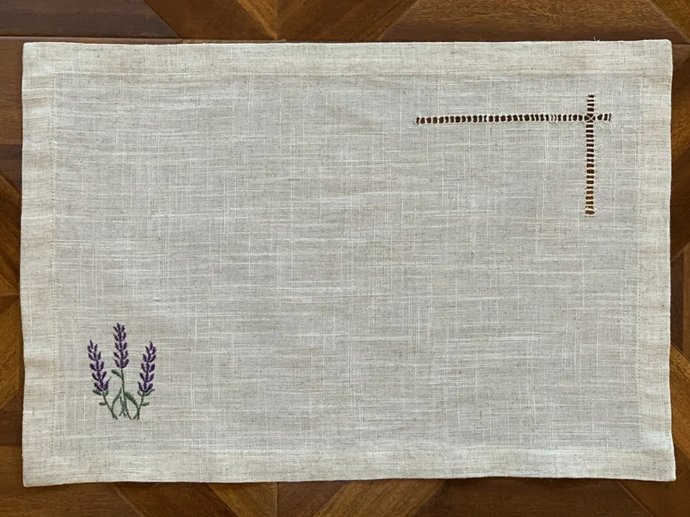 @[Camellia Casa] Hemstitch Poly+Linen Napkin/Placemat Provence, France,Lavender Natural Color Banquet/Hotel/Airbnb/Restraunt