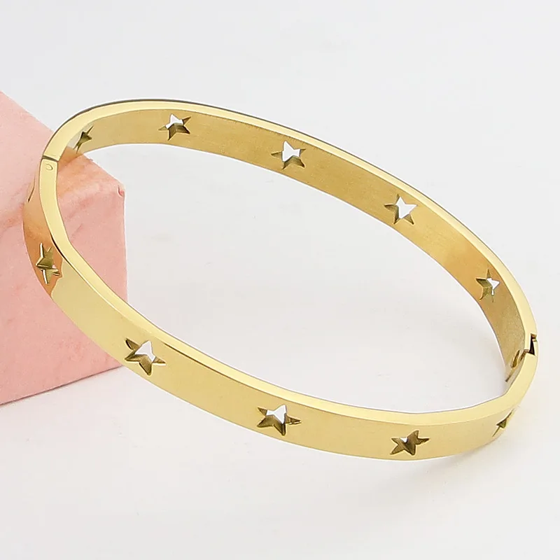 Fashion Jewelry Hollow 10 Star Bracelets & Bangle Stainless Steel Rose Gold Gold and Silver Color Love Brand Bangle For Women