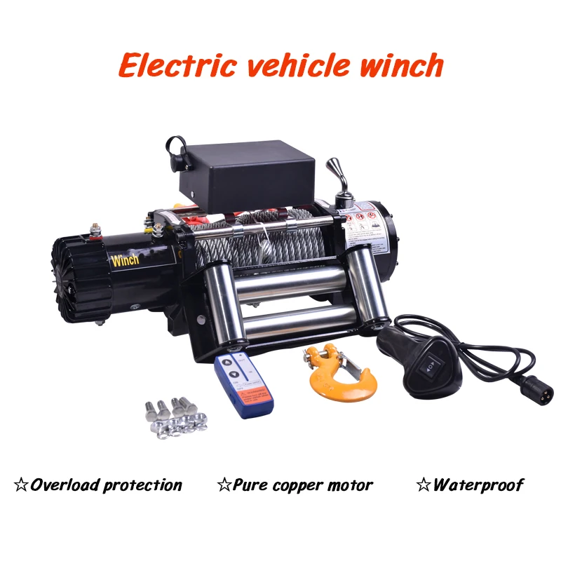 12V / 24V 3000 Pounds 3000 lbs Vehicle Winch Car Winch Remote Control High Strength Electric Winch Automobile Towing Tools