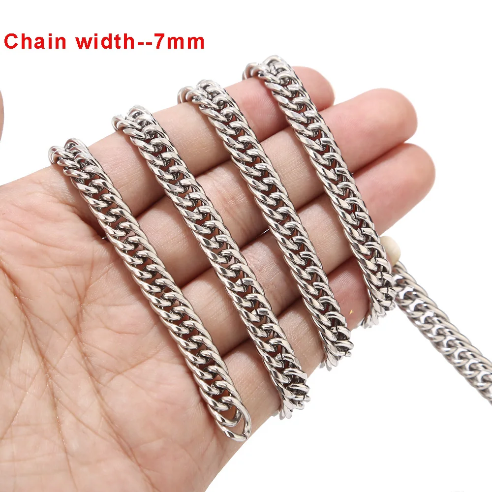1M/2M/5M 7mm Width Stainless Steel Chains Heavy Cuban Curb Link Chains Choker For DIY Bracelets Necklaces Jewelry Making