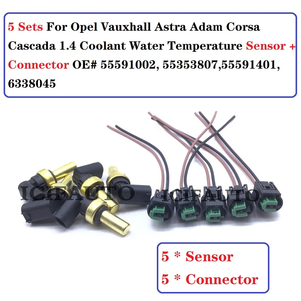5 x Water Temperature Sensor+Connector for Opel Vauxhall Astra Adam Corsa Cascada 1.4 Coolant OE# 55591002, 55353807,55591401