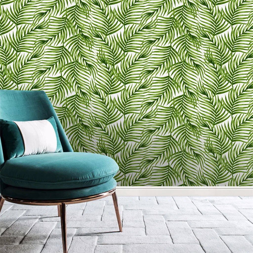 HaoHome Tropical Palm Leaves Self Adhesive Wallpaper Seamless Waterproof Peel and Stick Wallpapers Wall Furniture Renovation