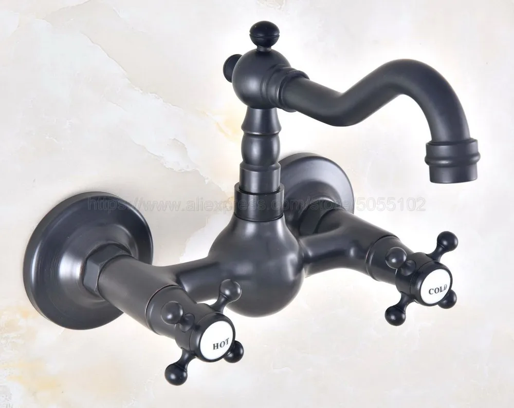 

Basin Faucets Oil Rubbed Bronze Bathroom Kitchen Faucet Swivel Wall Mounted Dual Handle Hot Cold Mixer Taps znf470