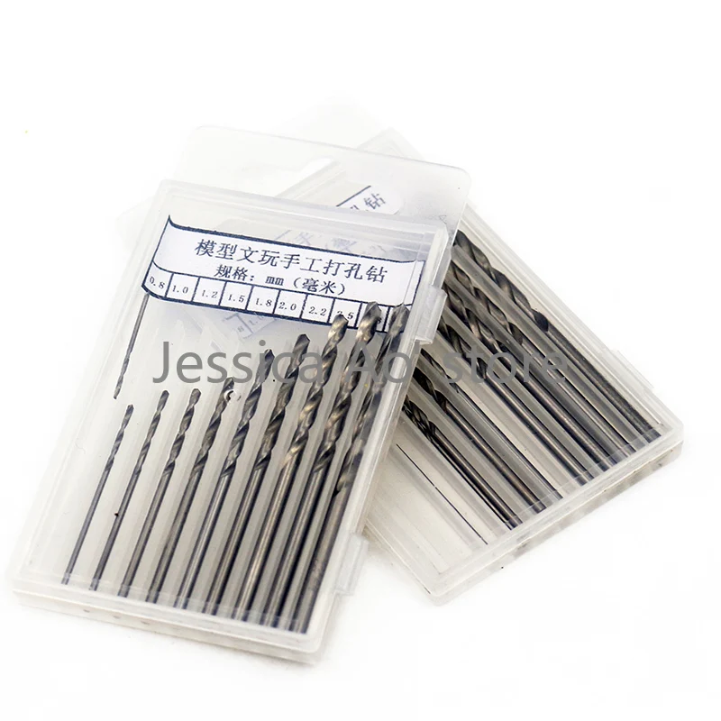 10pcs 0.8-3mm Micro Tips Hand Drill Set Straight Shank Twist Drill Bits Drilling and Reaming Hole Saw Wooworking Miniature Tools