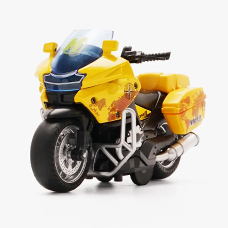 Children\'s Toys 1/14 Motorcycle Model With Light And Music Alloy Pull Back Men\'s Locomotive Motorcycle Police Car New Years Gift