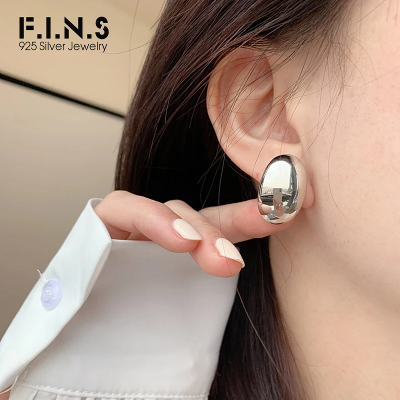 

F.I.N.S Exaggerate S925 Sterling Silver Large Glossy Stud Earrings INS Texture Geometric Minimalist Fine Jewelry Prevent Allergy