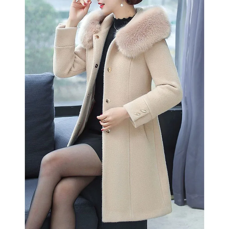 Middle Aged Women\'s Winter Jacket 2023 Long Imitation Mink Velvet Cashmere Coat High Quality Middle Age Female Woolen Coat W2375