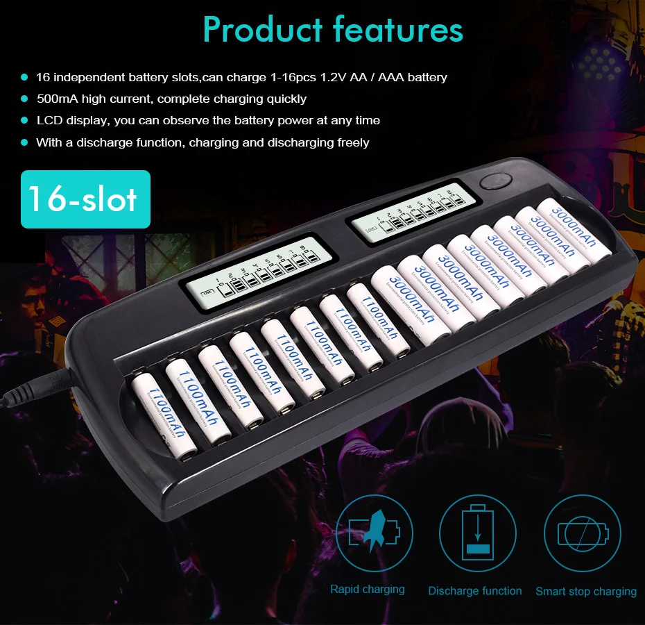 PALO 4-48 slots AA AAA battery charger LCD display smart fast charger for 1.2V AA AAA Ni-MH Ni-CD rechargeable batteries