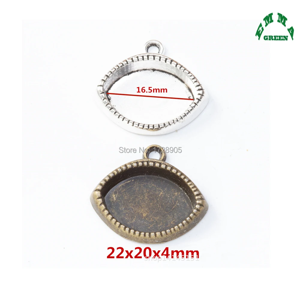 Base Setting Pendant Bezel Blank Setting Eye Shape setting Antique Cabochon Setting 10pcs fit 16*11mm Cameo Settings for diy