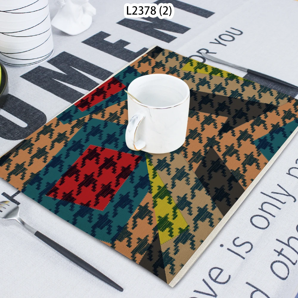 Geometric Pattern Check Line Printed Cloth Towel Cloth Home Decoration Table Mat Cloth Tea Towel Coaster 42*32 Servilletas Tela