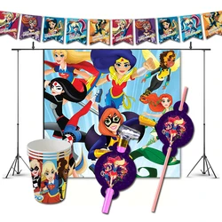 Super Girl Birthday Party Decorations Game DC Hero High Superhero Theme Supplys Banner Cups for Kids