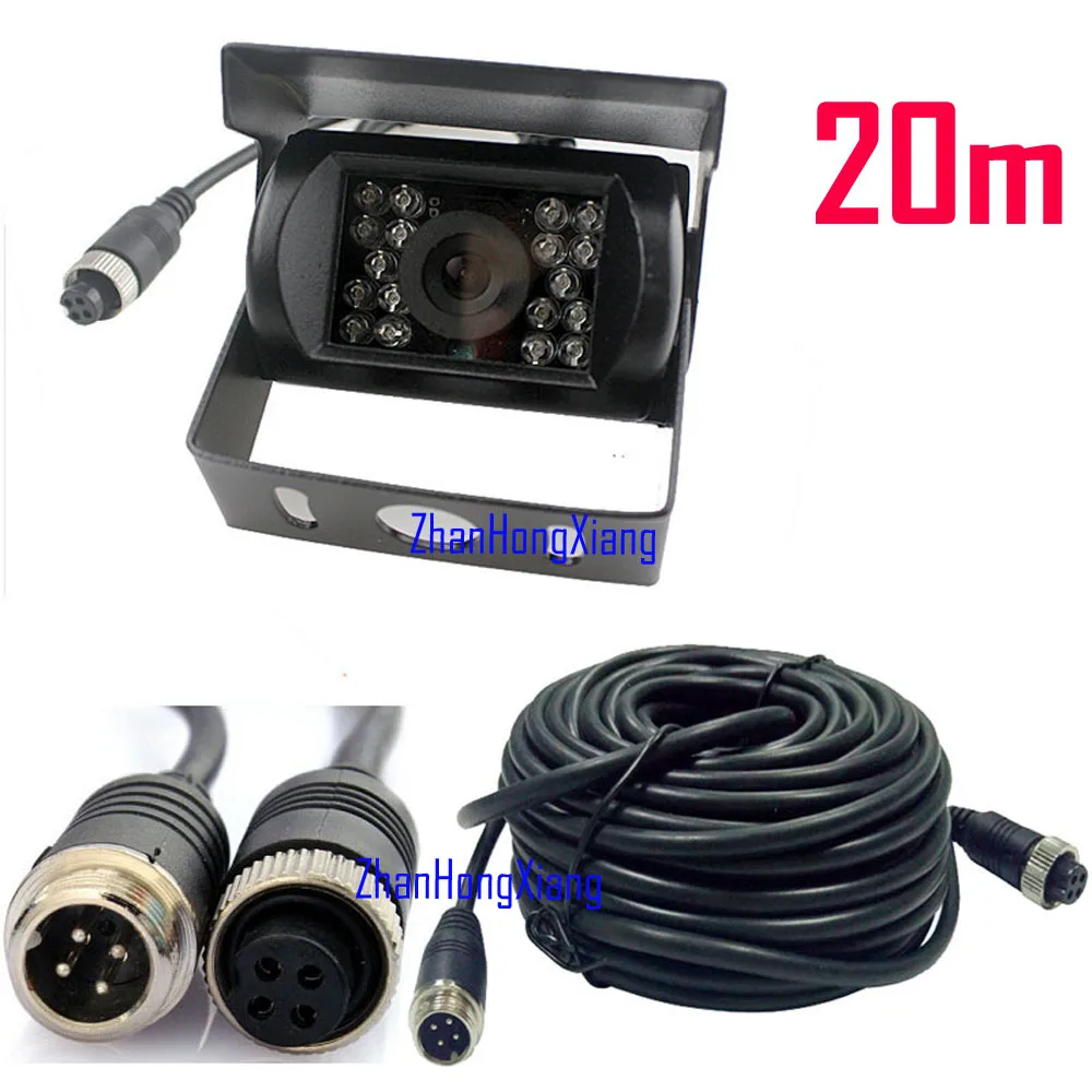 12V-24V 4Pin 18 LED IR Night Vision CCD Car Rear View Reversing Backup Camera + 5M 10M 15M 20M 4-Pin Aviation Extension Cable
