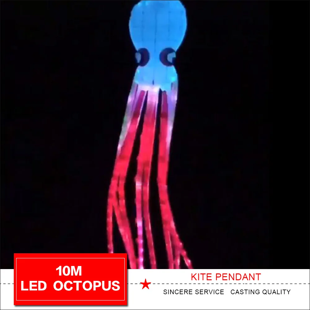 HFLY New Arrival Soft Inflatable 12m/20m LED Octopus Kite Line Laundry for Adults High Quality Ripstop Nylon Night Kites Pendant