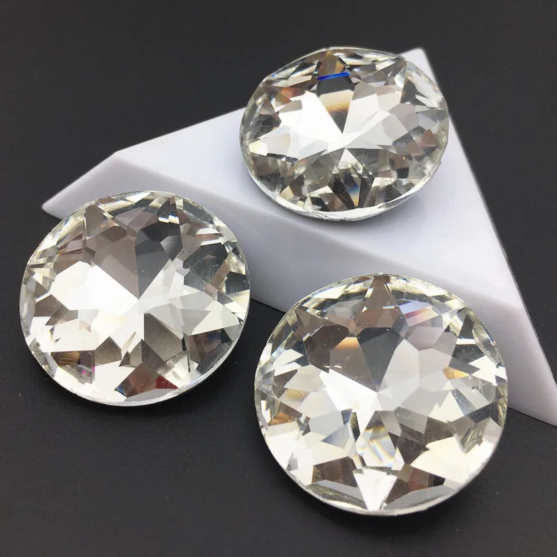 3pcs Biggest Size 35mm Round Baoshihua Rhinestone Pointback Fancy Stone Crystal Clear Color Glass Crystals Jewelry Making