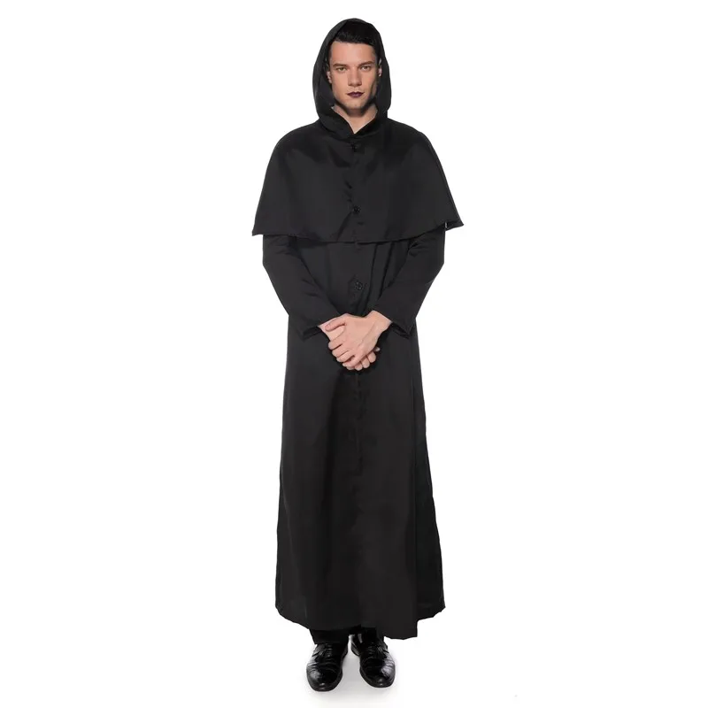 Adult Medieval Victorian Men Magic Wizard Costume Halloween Party Gothic God Father Missionary Priest Cosplay Dress