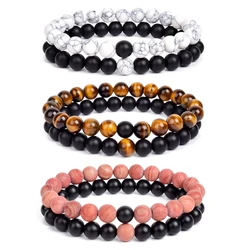 2pcs/Set Bracelet Couples Distance Black White Natural Stone Lava Tiger Eye Beaded Yoga for Men Women Elastic Rope Jewelry Gift