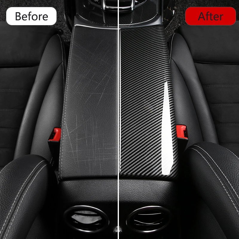 Accessories For Mercedes Benz C E Class W205 W213 GLC X253 Car Interior Stowing Tidying Armrest box Panel Stickers Cover Trim