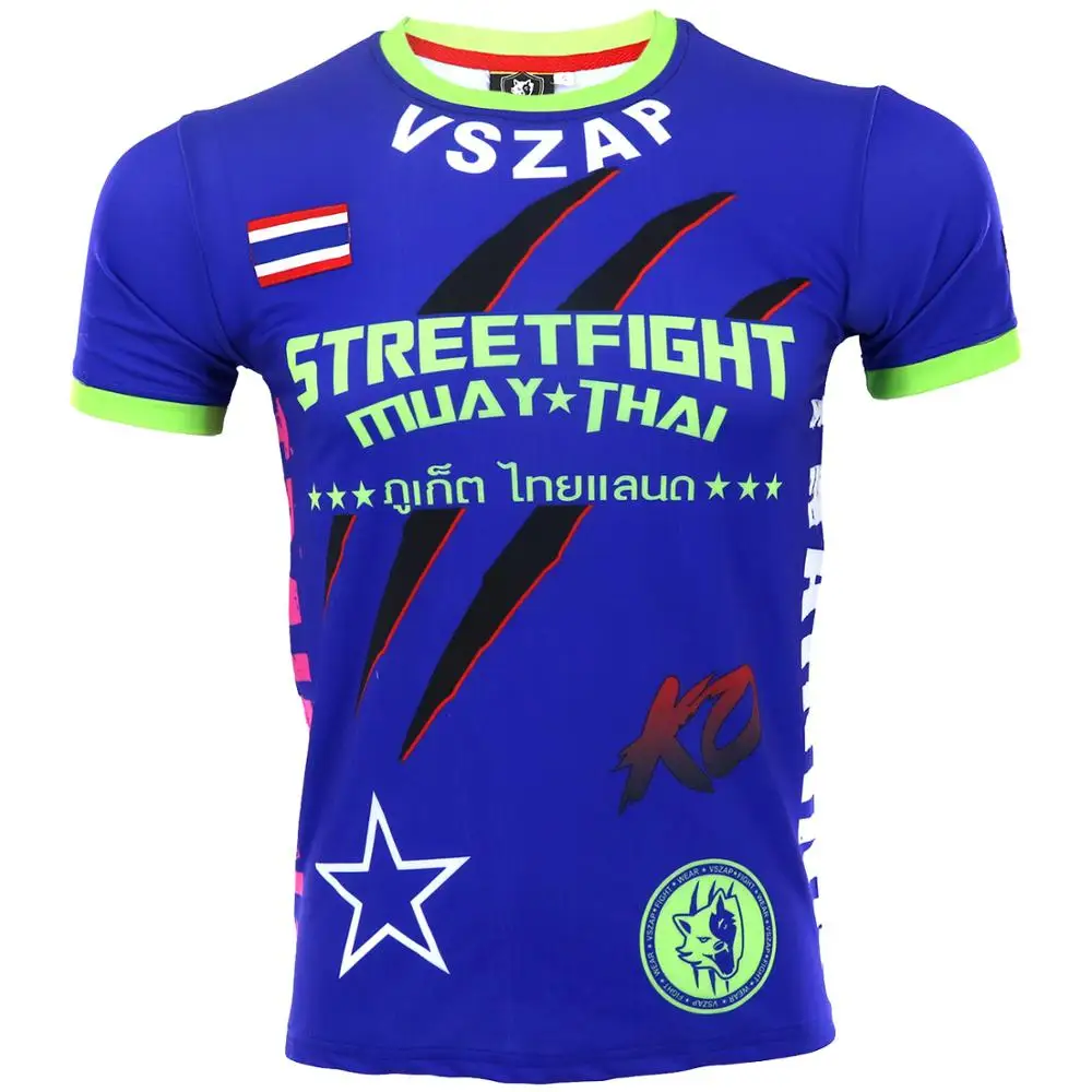 VSZAP MMA spodenki bokserskie Muay Thai Muay Thai mięśni mężczyźni Sport T Shirt strój treningowy oddychająca odzież MMA koszula odzież bokserska