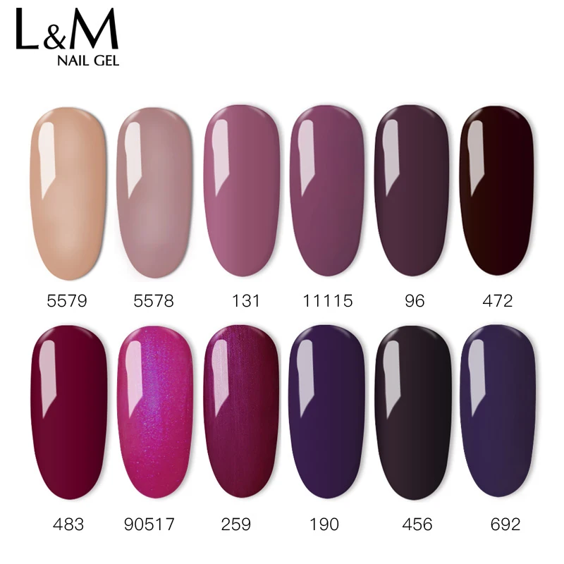 ibdgel 12 pcs Purple Gel Nail Polish Painting Soak Off Semi Permanent UV LED Lamp Enamel Lacquer Varnish GelLak for Beauty