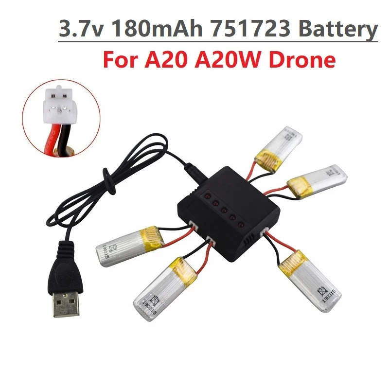 Ban Đầu 3.7V 180MAh Lipo Pin Sạc Bộ Cho A20 A20W 4 Trục Máy Bay Không Người Lái RC Phụ Tùng cho A20 A20W Drone Pin