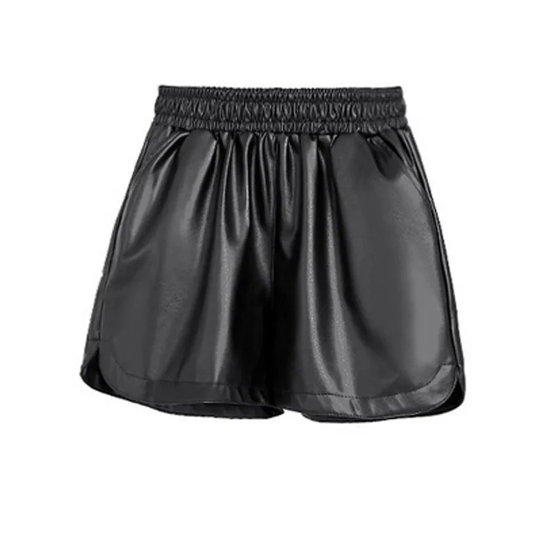 2024 Women Black  PU Leather Shorts High Waist Wide Leg Faux Leather Shorts High Quality Winter Loose PU Shorts  4XL