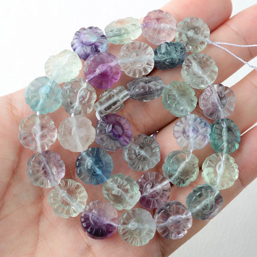 High Quality Natural Lace Purple Blue Green Rainbow Lace Fluorite Stones Flower Floral Carving Necklace Bracelets Beads15