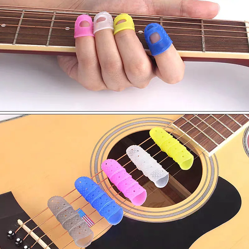 

4Pcs/Set Silicone Finger Guards Guitar Fingertip Protectors For Ukulele Guitar S M L Transparent Blue Color