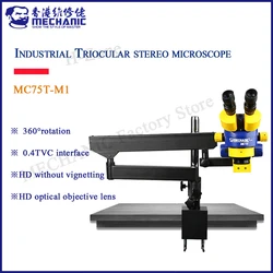 Mechanik MC75T-M1 7X-45X przemysłowe Triocular mikroskop Stereo HD ciągły Zoom regulowany lupa komórkowy naprawa telefonu