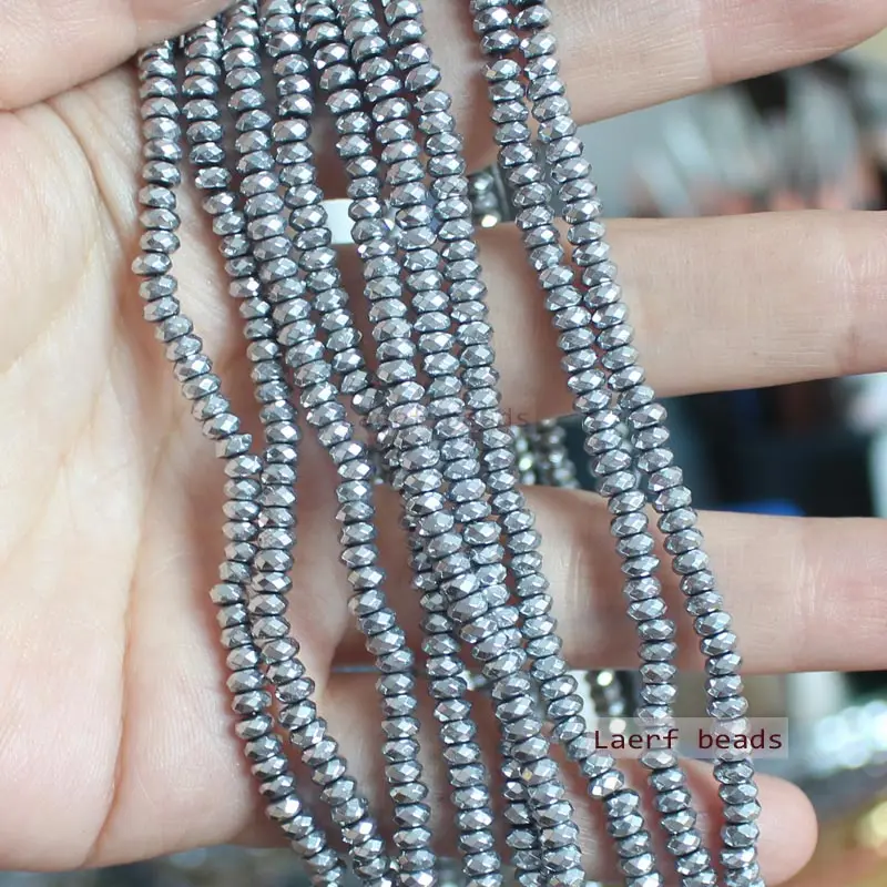 Natural Hematite Silvery Color Faceted Rondelle 2x3mm-3x8mm beads ,For DIYJewelry making! Mixed wholesale for all items !