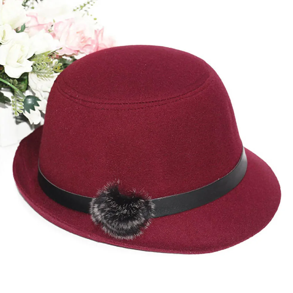 

Spring Women Stylish Rabbit Fur Hairball Felt Hat Bowler Cloche Christmas Gift Keep Warm Fashion Youth Wool Hat Handmade Flower