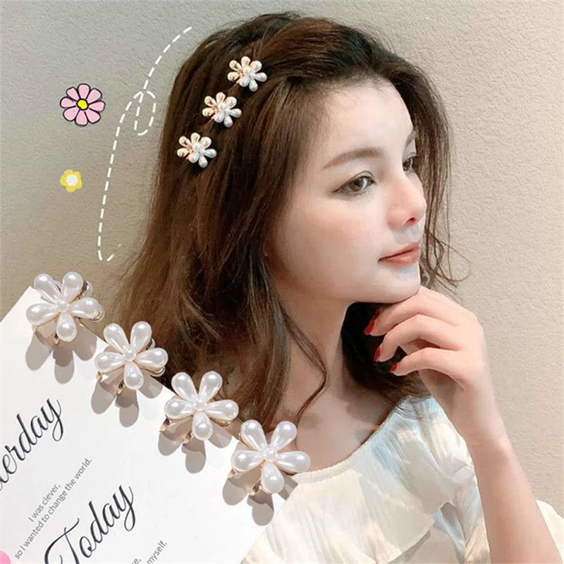 

Korean Simulation Pearl Flower Small Hair Claws Clip For Women Fashion Gold Color Hair Accessories pin Set Girl Headwear Wedding