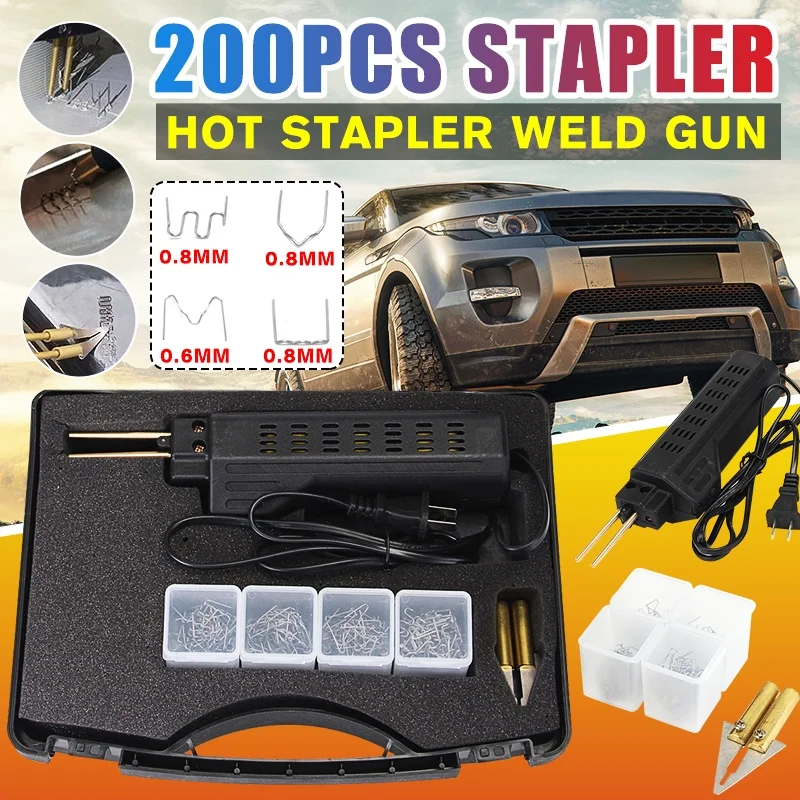 Car Bumper Dashboard Repair Tool Welding Repair Kit Welder Gun Repair Motorcycle Plastic Hot Staplers with 200 Staple