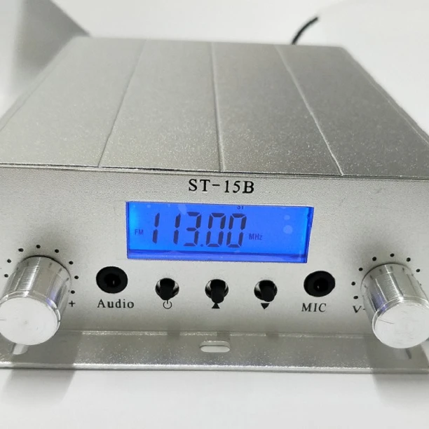 15W FM broadcast transmitter ST-15B V3 TNC stereo PLL fm radio broadcast station with 76MHz-113MHz