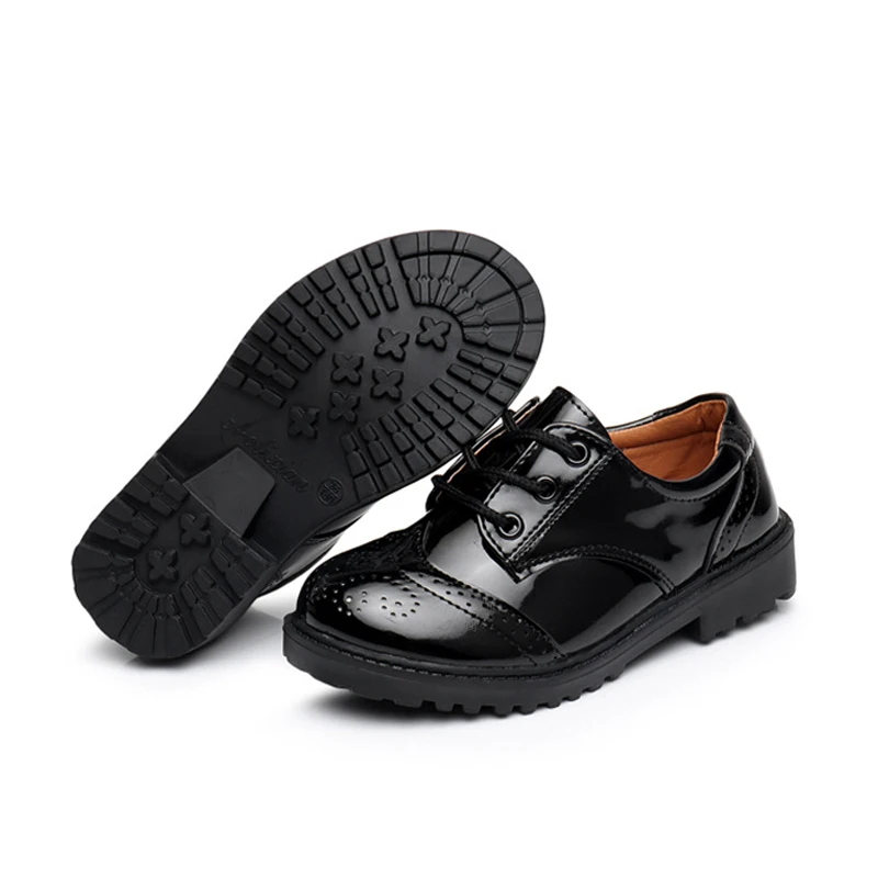 Children leather shoes kids black white school student performance shoes British casual laces soft leather shoes size 26 to 42